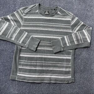 prAna Sweater Mens Large Gray Striped Long Sleeve Crewneck Pullover Outdoor
